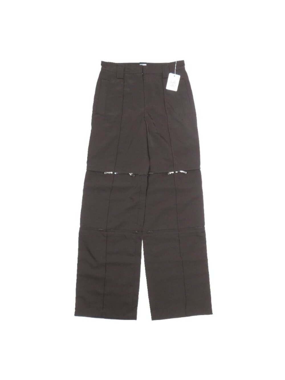 Hermes Zip Design 2-Way Nylon Wide Pants Dark Brown 36